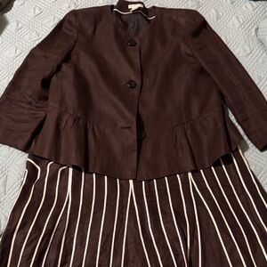 Worthington Chocolate Blazer with Striped Skirt